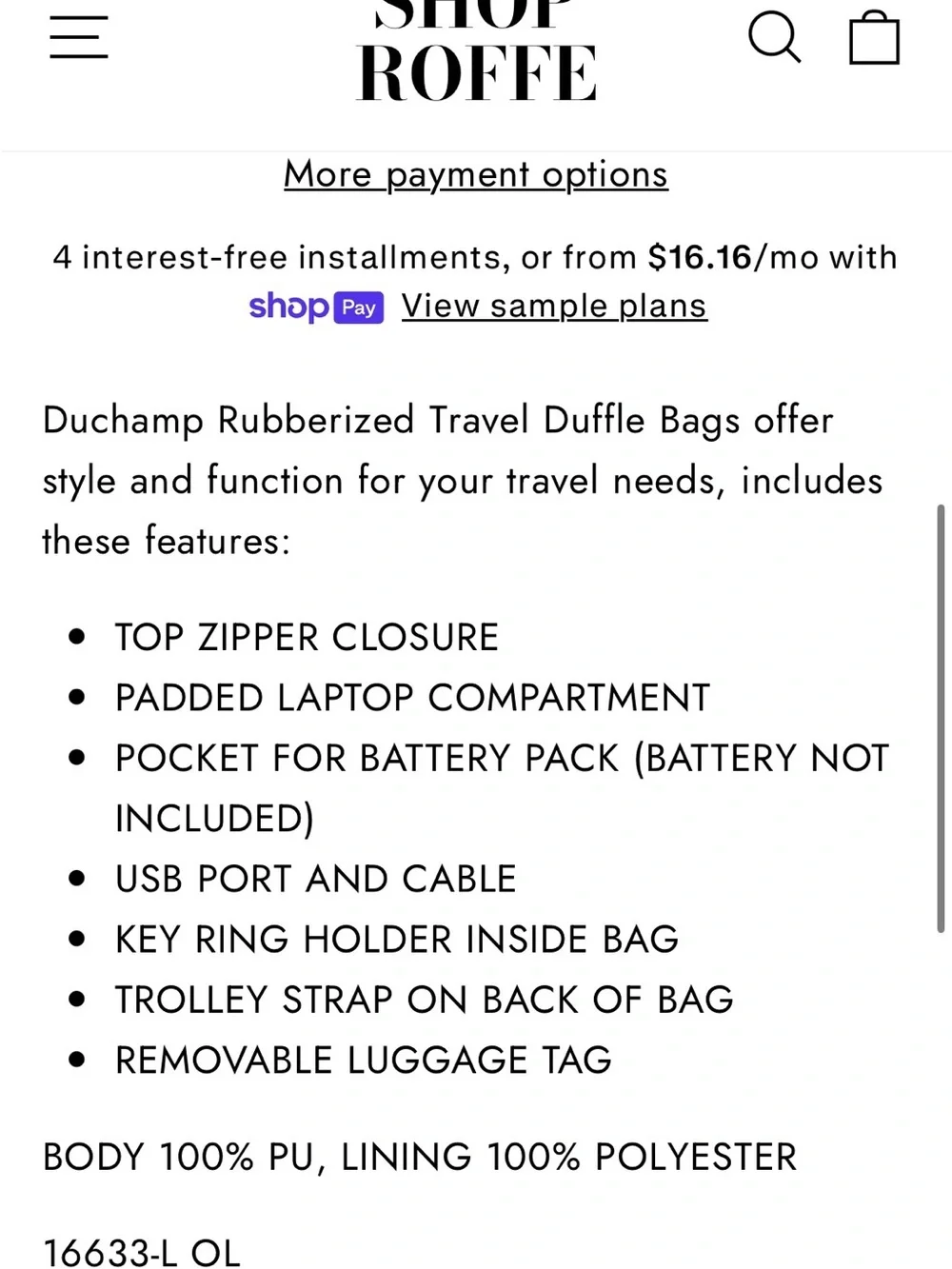 Duchamp Olive Green Camo Duffel Bag